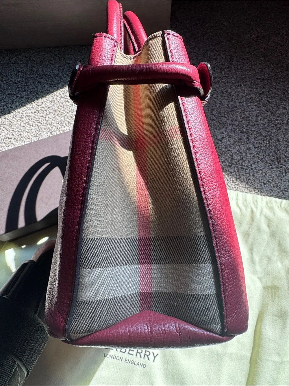 Burberry Burgundy Leather Satchel with Gold Hardware